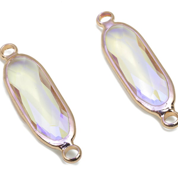 Glass Oval Earring Connector - Brass Oval Frame Charms - Bracelet Connector - Gold Tone Plated Brass - Faceted Glass - 29x7.7x5mm - GS1119B