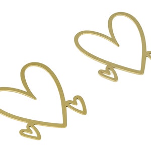 Brass Heart Earring Charms - Raw Brass Heart Pendant - Earrings Finding - Jewelry Making Supplies - 44.87x39.01x0.68mm - PP4304