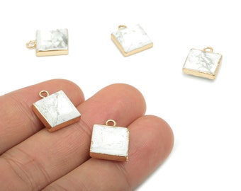 Howlite Natural Stone Square Earring Charms - Brass Square