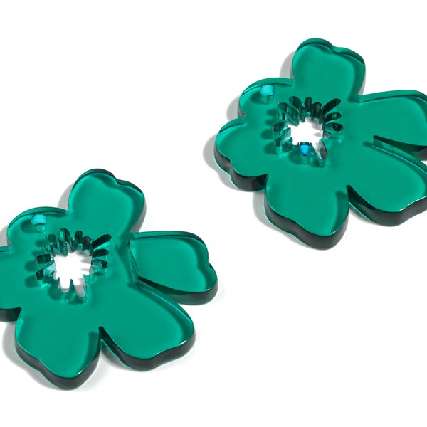 Acrylic Splash Earring Charm - Green Flower Earrings - Earring Findings - Jewelry Supplies - Color Code:A463 - 34.77x30.41x2.86mm - AC1923D