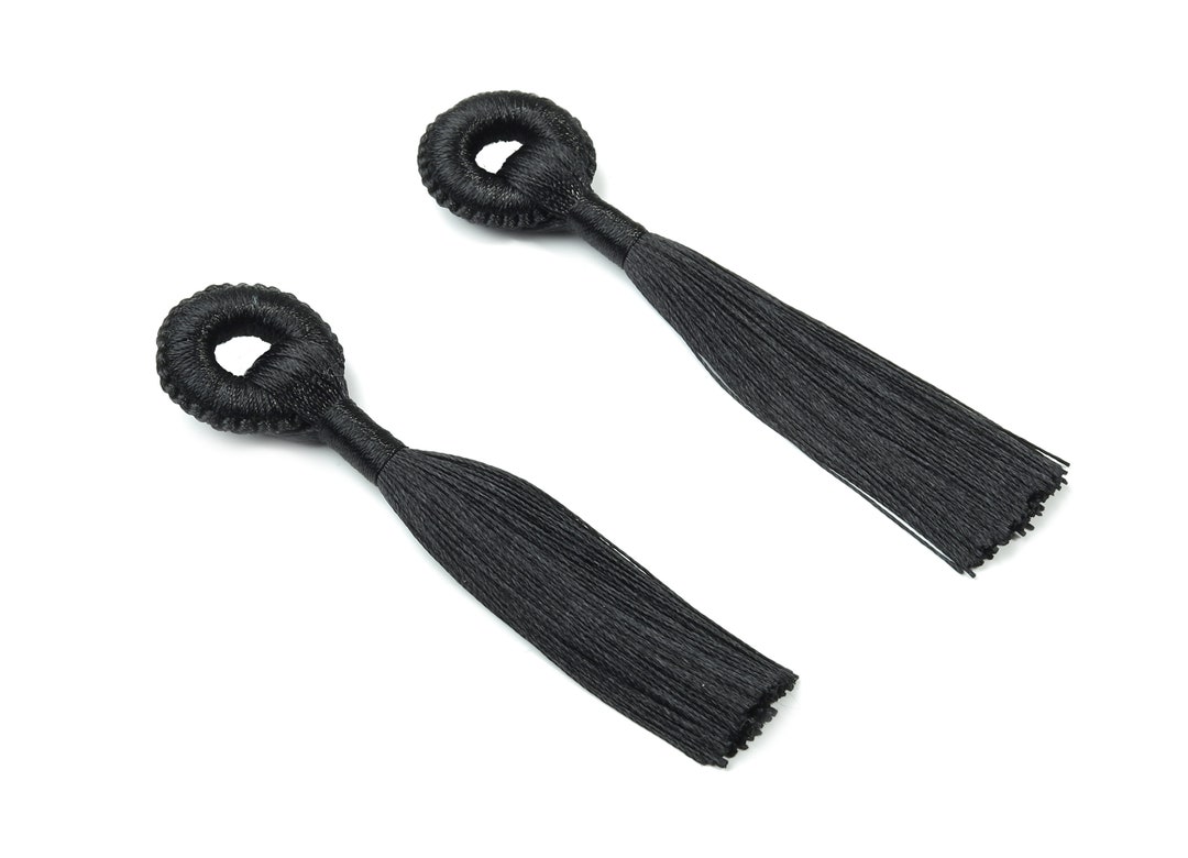 Tassel Earring With Loop Silky Tassel Earrings Black Luxe Tassel Boho Tassel Boho Charms Jewelry