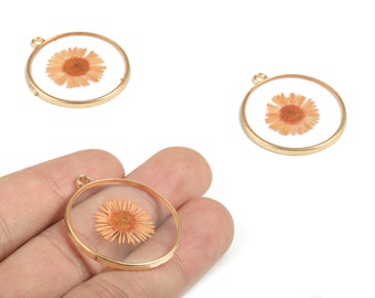 Resin Round Earring Charms - Resin Real Flower Pendant