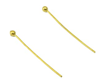 Brass Needle Ball Head Pin - Raw Brass Nail - Brass Slender Ball - Brass Spikes Wires Post- Raw Brass Pins - 26x0.4x0.4mm- PP8552-26