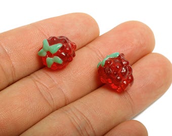 Raspberry Glass Bead - Handmade Glass Red Bead for Bracelet - Handmade Lampwork Craft Supply - Craft Bead - 14.34x12.51x12.53mm - AC3300