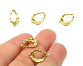 Brass Drop Earring Post - Raw Brass Wavy Earring Stud - Earring Findings - Jewelry Supplies - 16.07x10.75x2.26mm - PP2876