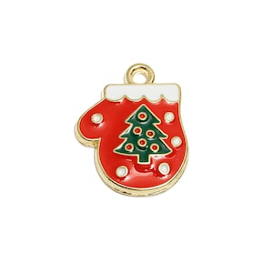 Alloy Enamel Christmas Tree Charm - Christmas Mitten Charm DIY Jewelry - Winter Glove Charm - Christmas Craft Jewelry - 18x14x2.3mm - AC3417