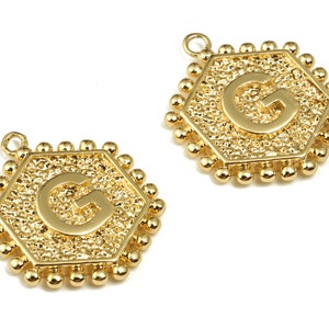 Brass Hexagon Letter G Charms - Alphabet Pendant Charm - 18K Shiny Gold Plated Initial Charm - Jewelry Supplies -19.24x15.9x2.5mm- RGP3775G