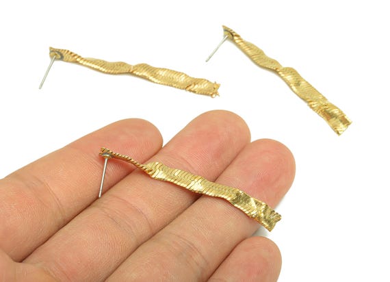 Brass Mesh Earring Post - Brass Wavy Tassel Earring Stud - Brass Hammered Mesh Earring Post -Brass Wire Earring Post - 49.1x5x1.4mm -PP8864