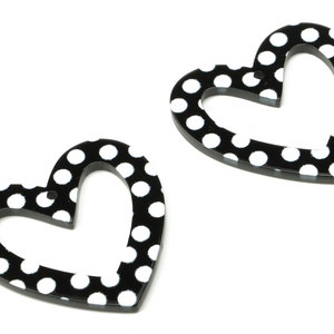 Acrylic Heart Earrings Charm - Polka Dot Heart Pendant Charm - Earring Findings - Black White Heart Acrylic Charms - 34.06×34×2.3mm - AC2506