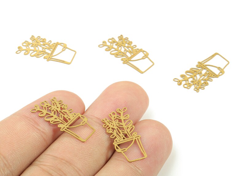 Brass Vase Flower Earring Charms Raw Brass Flower Vase Etsy