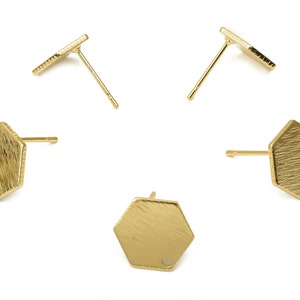 Brass Hexagon Earring Post - Brass Hexagon Stud - Stainless Steel Stud - 18K Real Gold Plated - Geometric Stud - 11.15x11.15x1mm - RGP5181