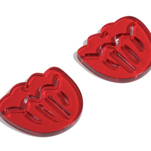 Acrylic Geometric Earring Charm - Red Wavy Earrings - Earring Findings - Jewelry Supplies - Color Code:A479 - 28.86x24.37x2.88mm - AC1922B