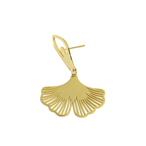 Steel Ginkgo Leaf Earring Stud - Fan Leaf Dangle Earring Post -  Laser Cut Ginkgo Biloba Jewelry - Vacuum Gold Plating - 63x7x5.3mm - SS2240