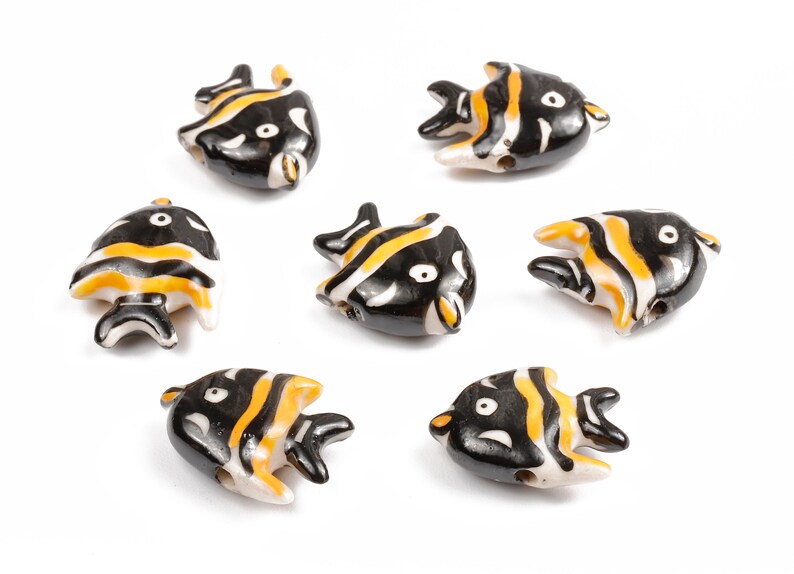 Glazed Ceramic Fish Beads Carved Fish Beads Handmade Beads Etsy
