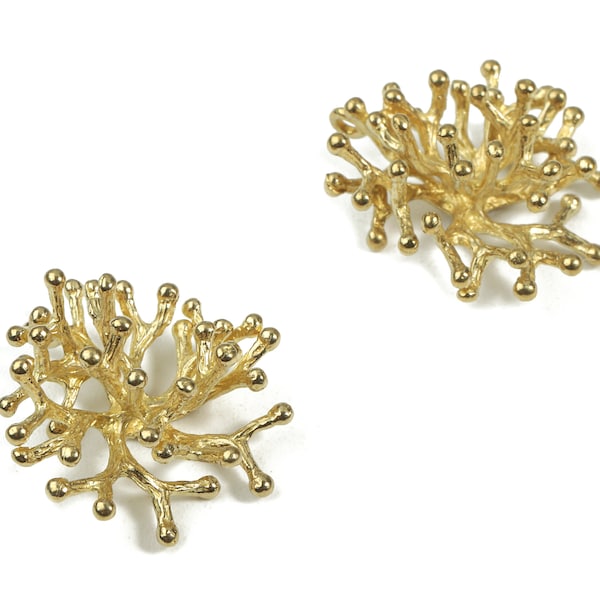 Brass Coral Branch Earring Charms - Raw Brass Coral Branch Pendant and Necklace - Earring Findings - 21.39x9.36x1.59mm - PP3011