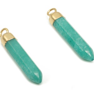 Aventurine Tumbled Spike Earring Charms - Brass Strip Pendant - Natural Stone - Gold Tone Plated Brass – 30.45x5.66x5.66mm – NS1549B