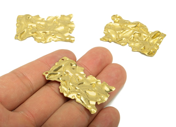 Brass Rectangle Earring Charm - Brass Wavy Rectangle Charms - Raw Brass Irregular Pendant - Brass Geometry Charm- 41.16x27x2mm - PP8645