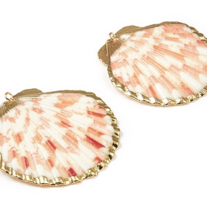 Mussel Shell Charms - Seashell Earrings and Pendant - Gold Tone Plated Earrings - 1 Hole - 48.01x47.34x1.47mm - SF1088