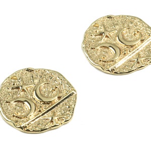 Brass Starfish Earring Charms - Brass Starfish Round Pendant and Necklace - 18K Real Gold Plated Brass - 19.34x18.99x1.39mm - RGP2425