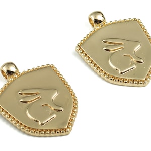 Brass Geometry Rabbit Earring Charms - Gold Geometry Rabbit Love Pendant - 18K Real Gold Plated Brass - 23.76x17.93x2.32mm - RGP2769