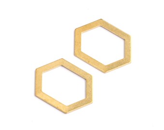 Raw Brass Geometric Charms - Hexagon Shaped Raw Brass without Hole - Hexagon Findings - Jewelry Supplies - 26x19x1mm - PP1232