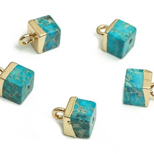 Imperial Pine Earring Charms - Iron Square Pendant - Natural Stone - Gold Tone Plated Alloy – Jewelry Supplies - 10.16x6.75x6.75mm – NS1407