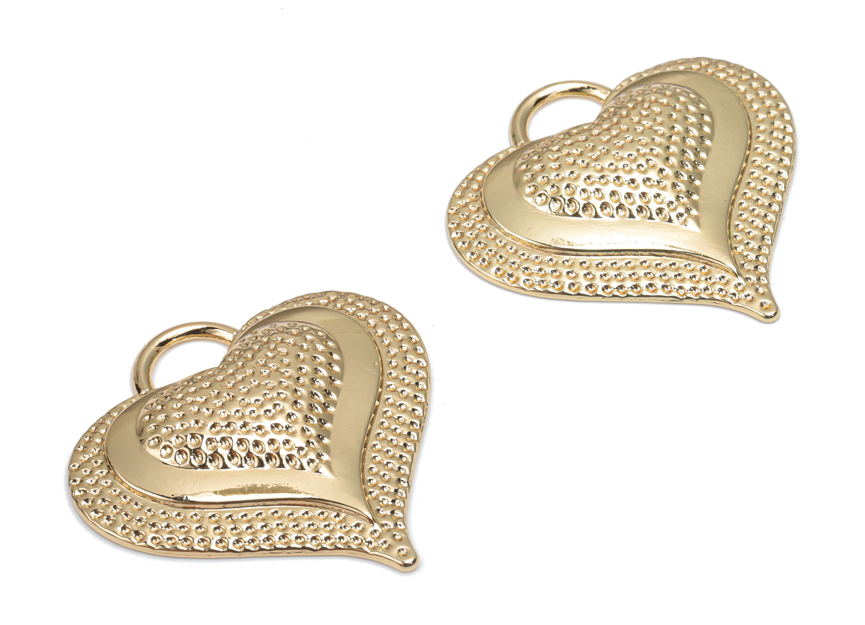 Zinc Alloy Hammered Heart Earring Charms - Alloy Heart Pendant