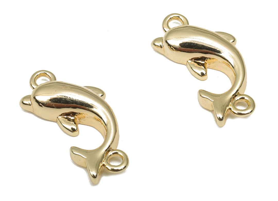 Gold Dolphin Connector Dolphin Pendant Dolphin Charm 18K Real Gold