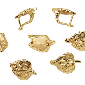 Brass Leaf Earrings Clasp Gold Leverback Earring Leaves Clasp Earrings 18K Real Gold Plated Brass 19.6x12.78x2.4mm RGP5541 zdjęcie 2