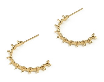 Brass C Earrings Post - Gold Spike Earrings - 18K Real Gold Plated Brass Stud Earrings - Stainless Steel Studs -18.42x21.66x3.2mm- RGP3980