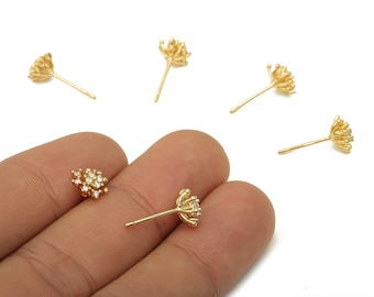 Messing Mini Blume Ohrstecker mit Zirkon - Messing Blume Post - 925 Silber Ohrstecker - 18K echt vergoldetes Messing - 7.4x7.4x4.76 mm - RGP5143