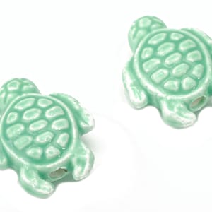 Glazed Ceramic Turtle Beads - Green Carved Turtle Beads - Handmade Beads - Bracelet Beads - Connectors Beads - 18.86x14.95x8.13mm - NS1836C