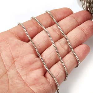 Cube Box Chain - Link Square Chain - Silver Tone Plated Chain - Iron Chain - 0.07&quot; - for Necklace Bracelet Earing Jewellery Making - CC1099