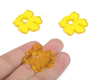 Acrylic Splash Earring Charm - Yellow Flower Earrings - Earring Findings - Jewelry Supplies - Color Code:A481 - 34.77x30.41x2.86mm - AC1923C
