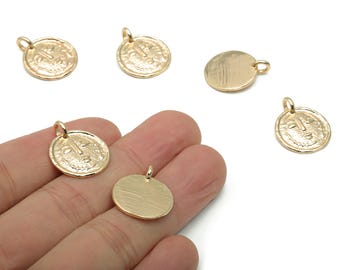Messing Runde Gesicht Ohrring Charms - Gold Frau Gesicht Kreis Anhänger - Alter Charme - 18K echt vergoldetes Messing - 20.86x17x1.9 mm - RGP4222