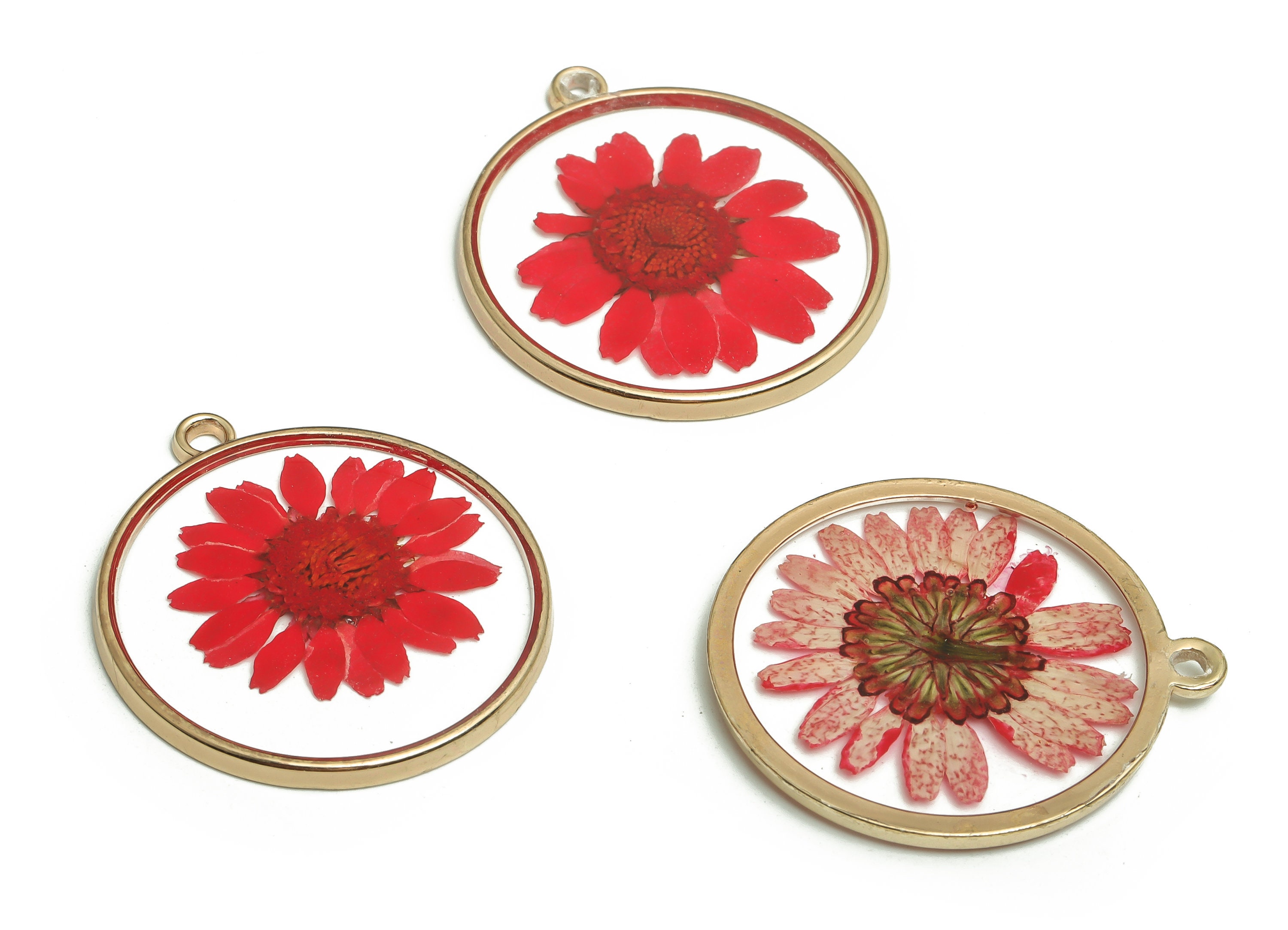 Epoxy Resin Round Charms - Dried Flower Jewelry - Real Flower