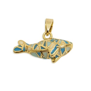 Mosaic Fish Pendant - Marine Life Pendant - Brass Ocean Animal Jewelry - Funny Fish Charm With Bail - Ocean Life Jewelry -14x19x6mm-RGP11148