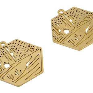Brass Hexagon Desert Charms - Raw Brass Hexagon Cactus Cutout Earrings Charms - Laser Cut Charms - 31.76x31.07x0.78mm - PPA4454