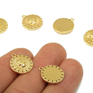Brass Round Earring - Brass Skull Charm - Textured Circle Pendant - For Necklace - 18K Real Gold Plated - 16.37x14.25x 2.82mm- RGP6386
