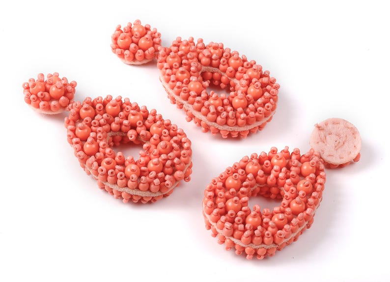 Beaded Drop Earring Charms - Japanese beads - Handmade Beaded Pendant - Double-sided beaded Earrings - 76x36.5x15.5mm - TH1060 image 3