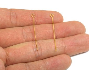 Pasador de ojo de acero de 0,7*40 mm - Pasadores de ojo para bisutería - Suministros de alfileres de ojo a granel para joyería hecha a mano - Chapado al vacío real de 18 quilates - SS2131-40G