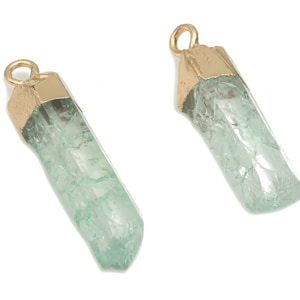 Blue Quartz Crystal Spike Earring Charms - Brass Strip Pendant - Natural Stone - Gold Tone Plated Stone – 42.72x10.21x6.06mm – NS1701C