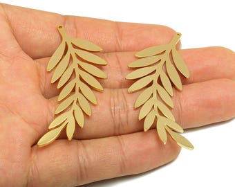 Brass Laurel Leaf Charm - Brass Branch Earring Charm - Gold Laurel Leaf Pendant - 18K Real Gold Plated - Gold Jewelry - 54x23x1mm - RGP10290