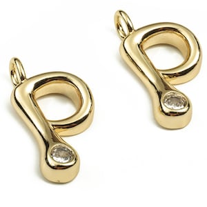 Brass Alphabet P Earring Charms with Zircons - P Initial Charm - The Letter P Pendant - 18K Gold Plated Brass - 24.54x12.70x4.2mm - RGP3668P