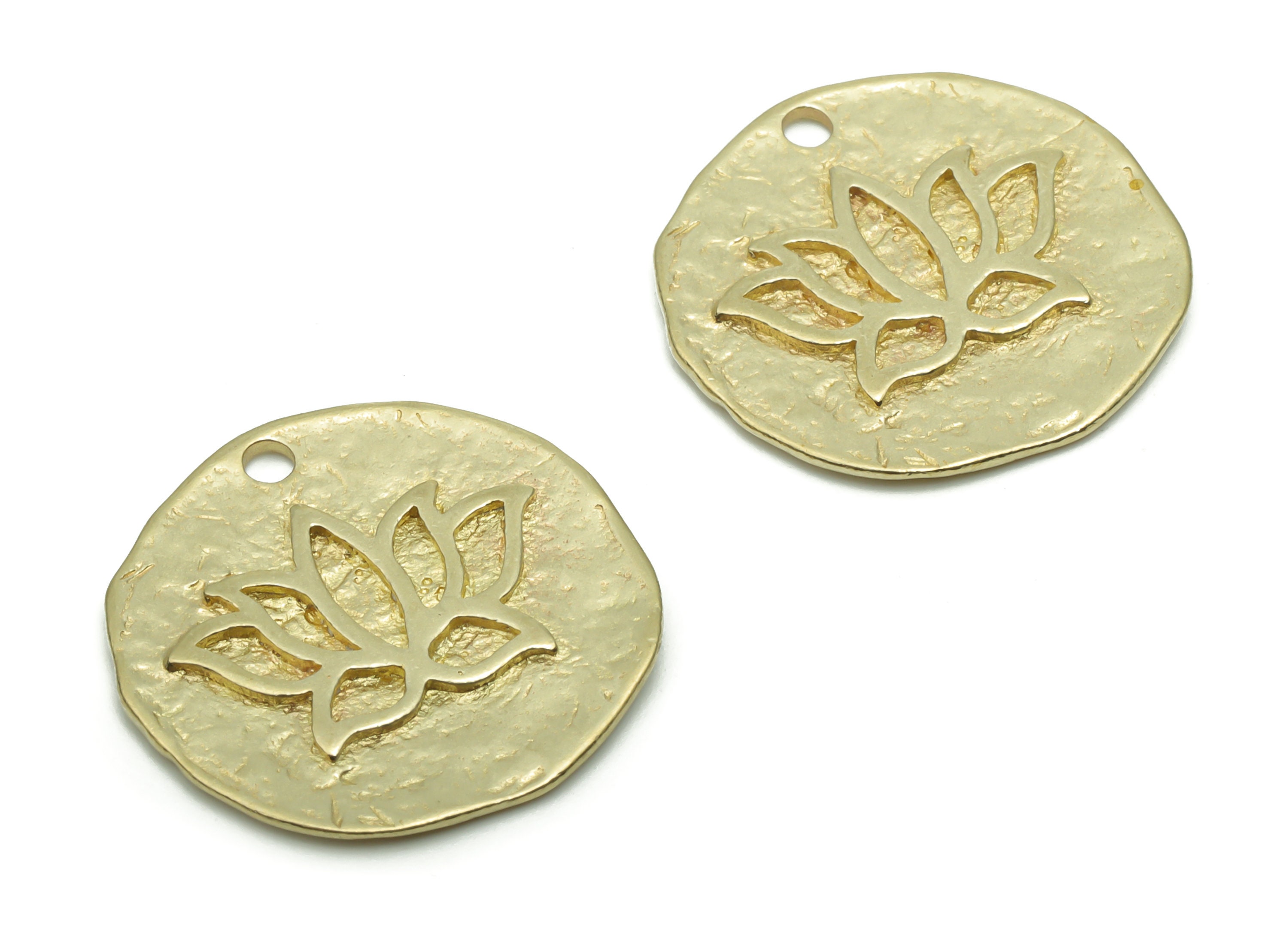 Brass Hammered Round Lotus Earring Charms - Raw Brass Flower Circle Pendant - DIY Jewelry Making Supplies - 20.69x20.56x1.59mm - PP5062
