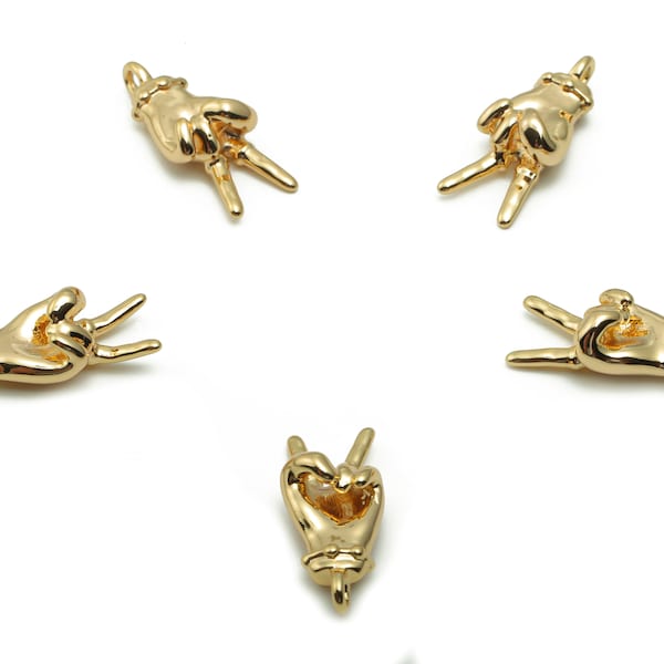 Brass Hand Sign Earring Charms - Gold Hand Victory Pendant - 18K Real Gold Plated Brass - Jewelry Making Supplies - 16.44x7.01x5.2mm-RGP4176