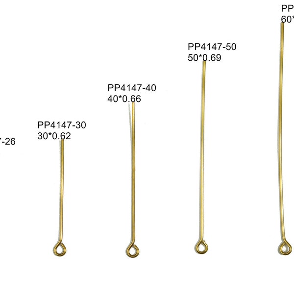 Messing Augennadeln – MessingDraht mit Öse - Glänzender Messing Eye Pin – 0,68mm ALLE GRÖßEN 26 30 40 50 60mm - PP4147