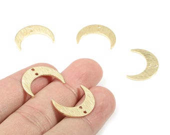 Brass Crescent Connector For Earring - Raw Brass Textured Moon Connector For Necklace - Brass 2 Hole Connector - 20.59x15.22x1mm - PP3388