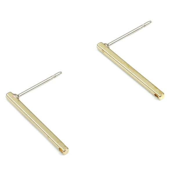 Brass Rectangle Bar Stud - Flat Bar Stud -  Earring Posts - Ear Studs -  KC Gold Tone Plated Brass - 20x1.5x1.5mm - PP2146G