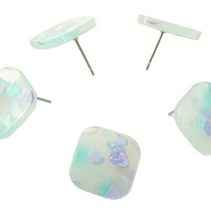Acrylic Oval Square Stud Earring - Earring Post With Hole - 316 Stainless Steel Stud - Color Code: A843 - 16.67x16.65x2.45mm - AC2557-A843